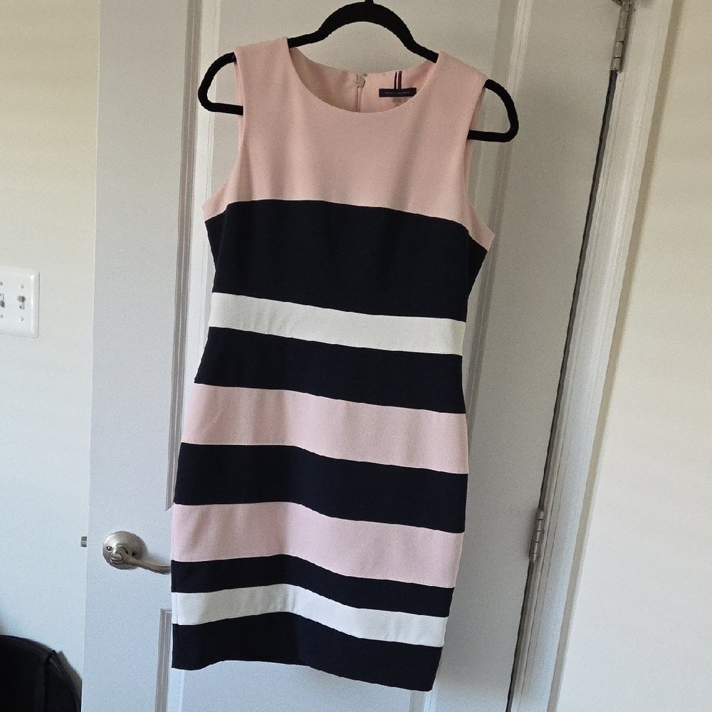 Elegant Pink and Navy Striped Dress